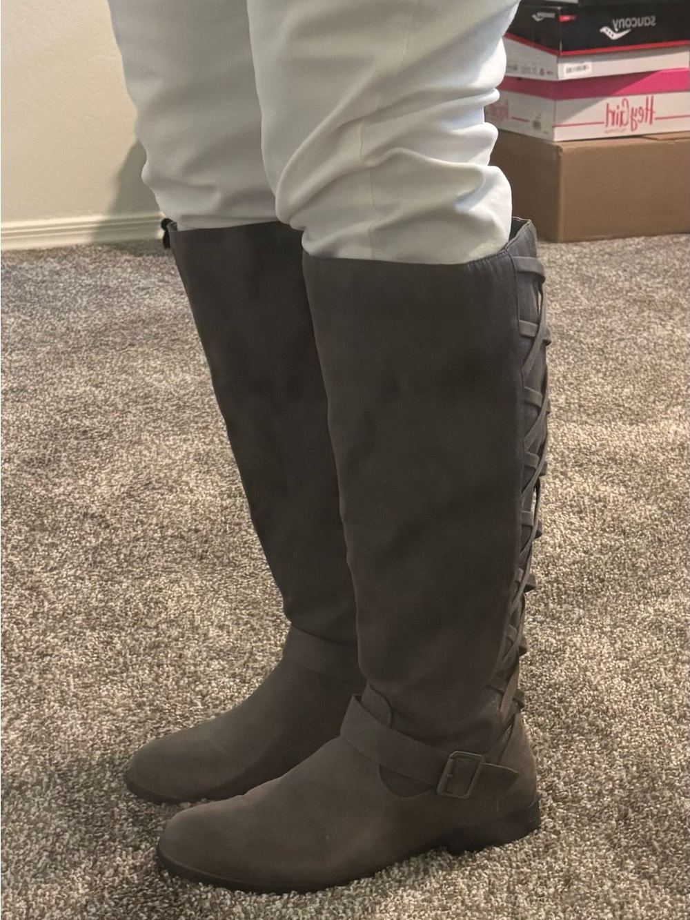 Women's Tall Lace-Back Boots - Dark Gray